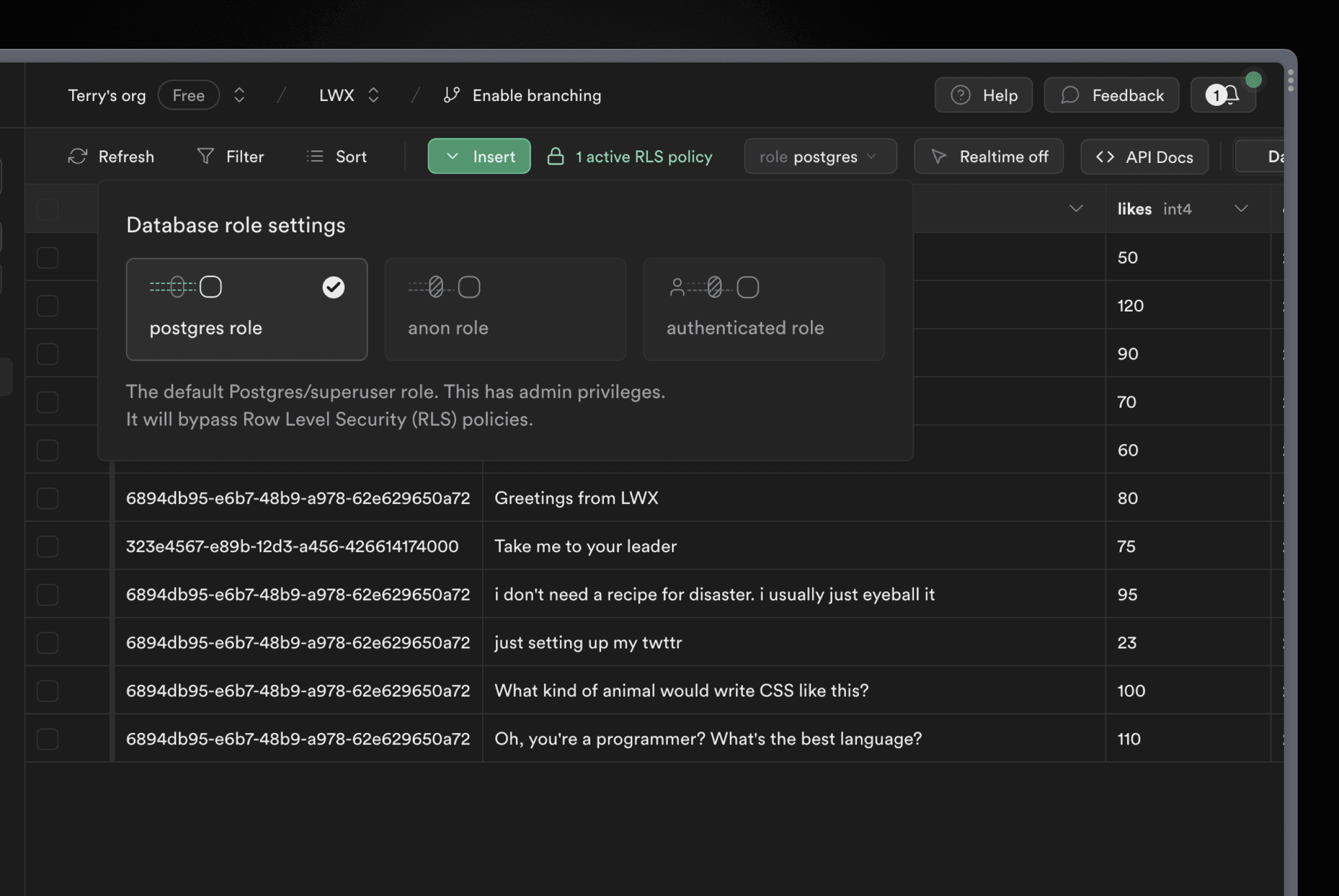 Supabase new postgres roles